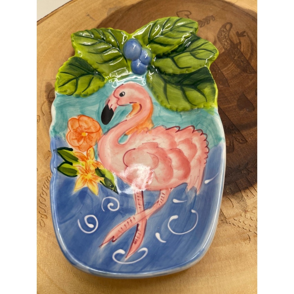 Flamingo-Themed Hand-Painted Ceramic Trinket Dish